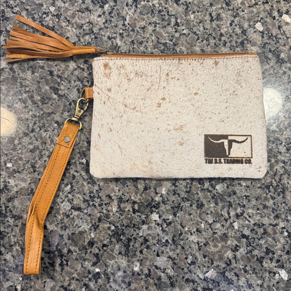 The BS Trading Co. Cream and Tan Wristlet